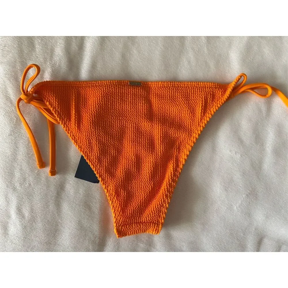 Hollister Women's XS Cheeky String‎ Bikini Bottom Orange Adjustable Ties